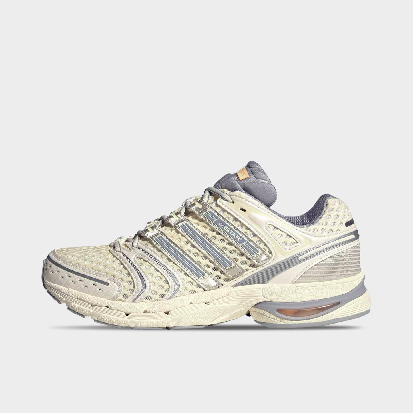 Men's adidas Adistar Control 5 Casual Shoes - Part 2 - Cloud White/Halo Silver/Acid Orange - Left shoe facing left. Outside of the shoe.