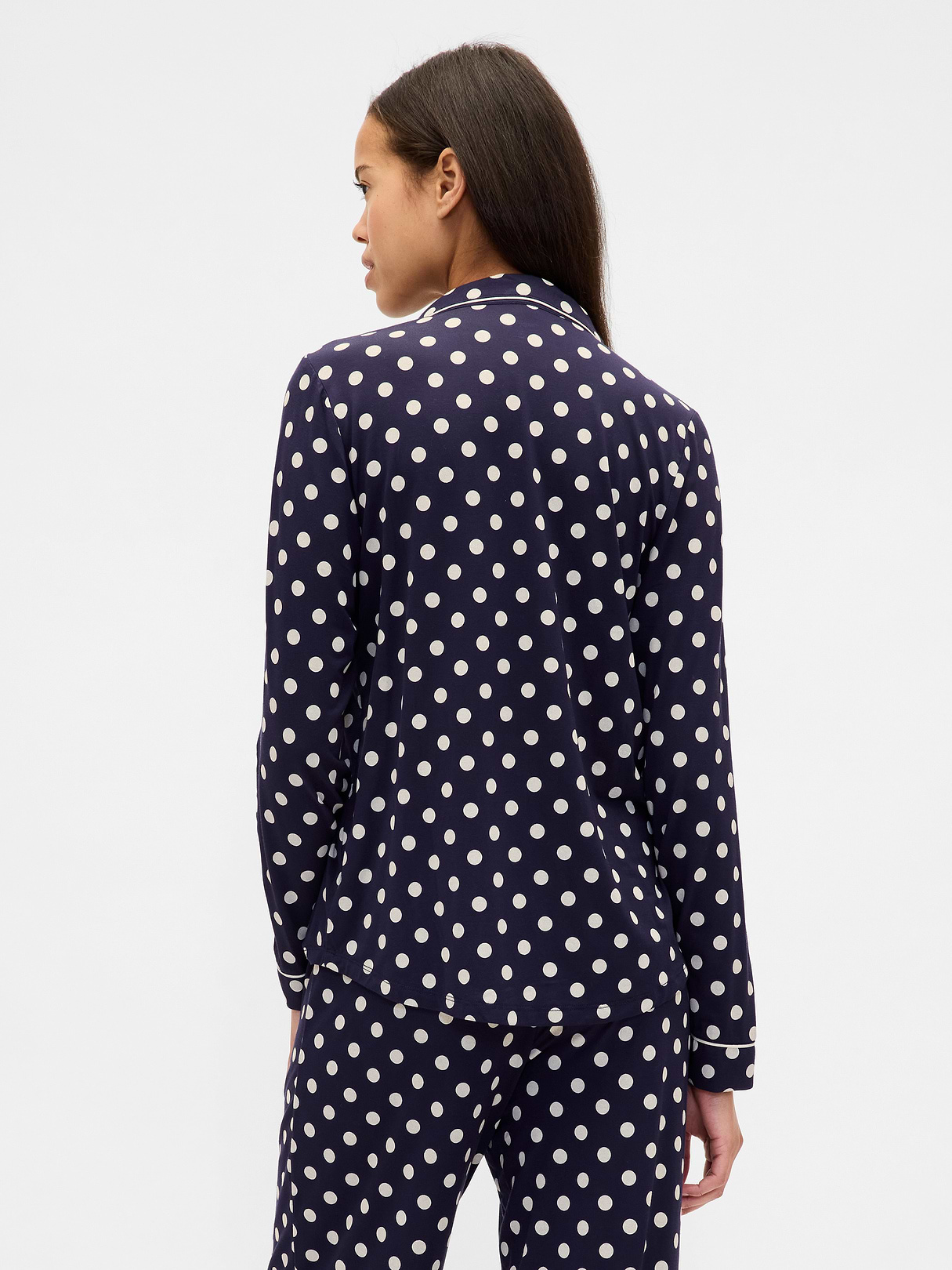 SoftMade Modal PJ Top - Navy blue & white polka dot