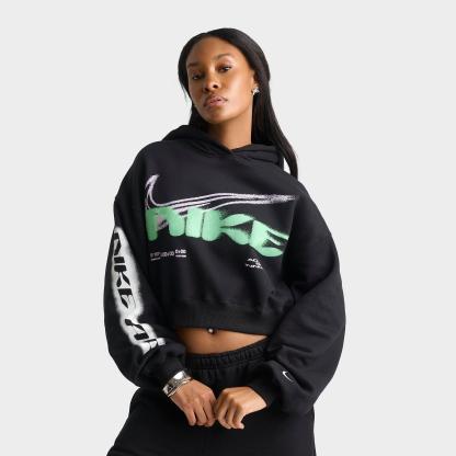 Women's Nithtke Studio Fleece Medium-Weight Oversized Cropped Pullover Hoodie - Black/Sail