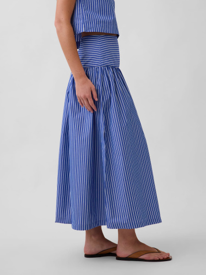 Poplin Drop-Waist Maxi Skirt - Blue stripe