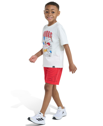 adidas Boys' 2T-7 Essential Graphic T-Shirt and Shorts, 2-Piece Set - White/Red