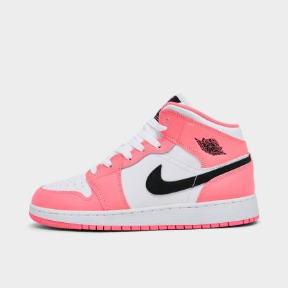 Big Kids' Air Jordan Retro 1 Mid Casual Shoes - Pink Gaze/Black/White - view 1