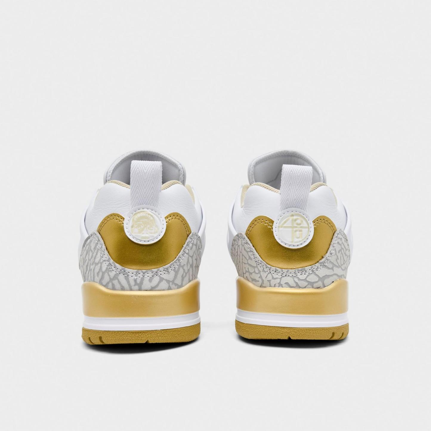 Women's Jordan Spizike Low Casual Shoes - White/Metallic Gold/Neutral Grey/Team Gold - Left shoe facing left. Outside of the shoe. - view 4