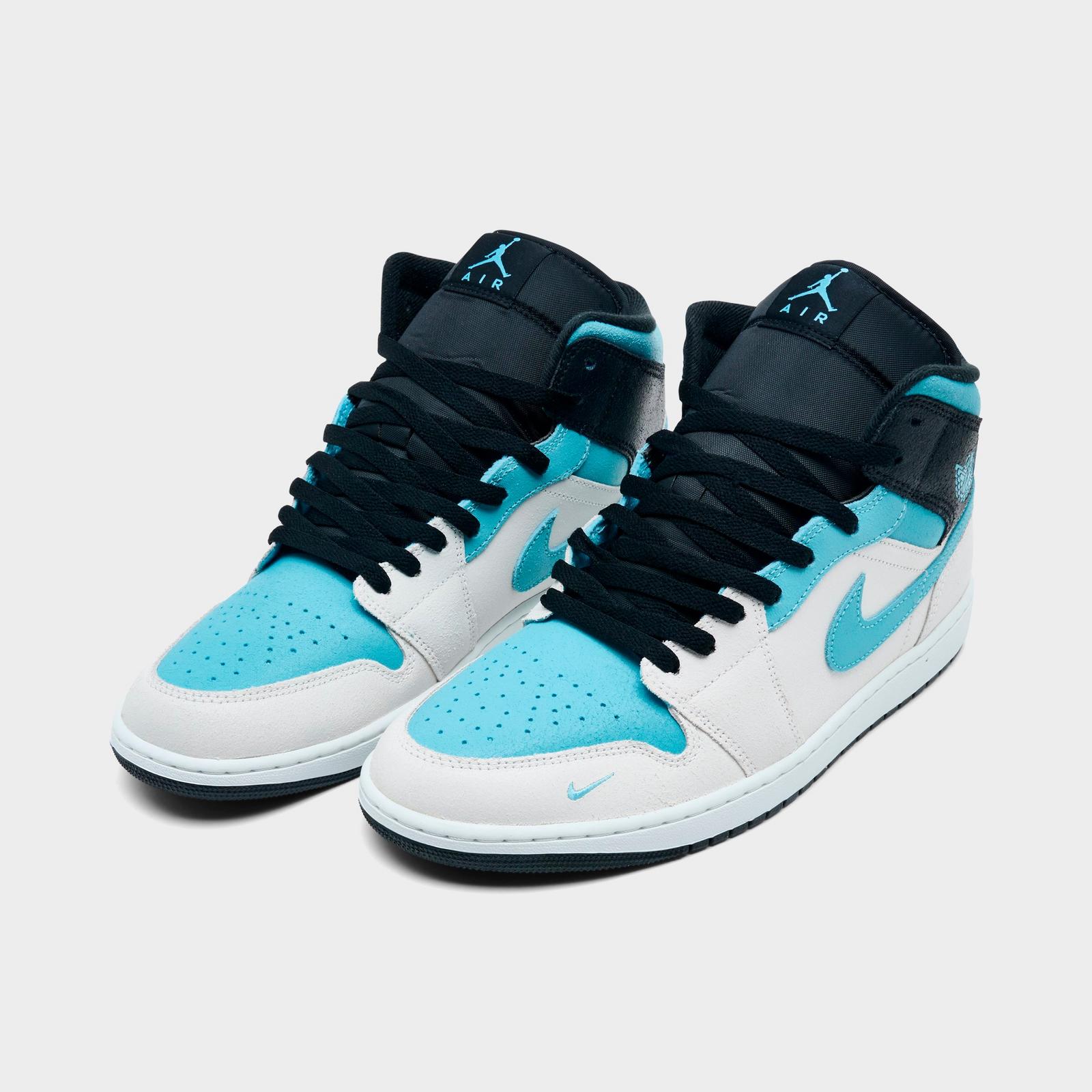 Men's Air Jordan Retro 1 Mid SE Casual Shoes - Summit White/Blue Chill/Black - view 2