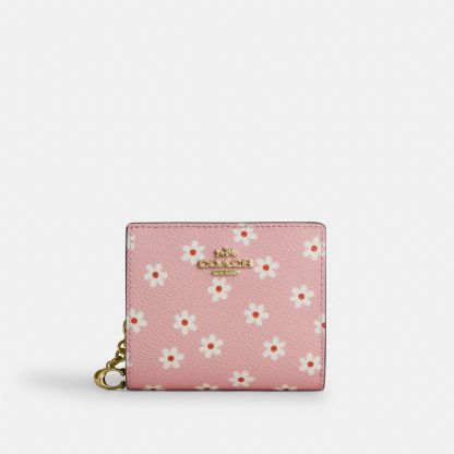 Snap Wallet With Floral Print - Gold/Pink Multi