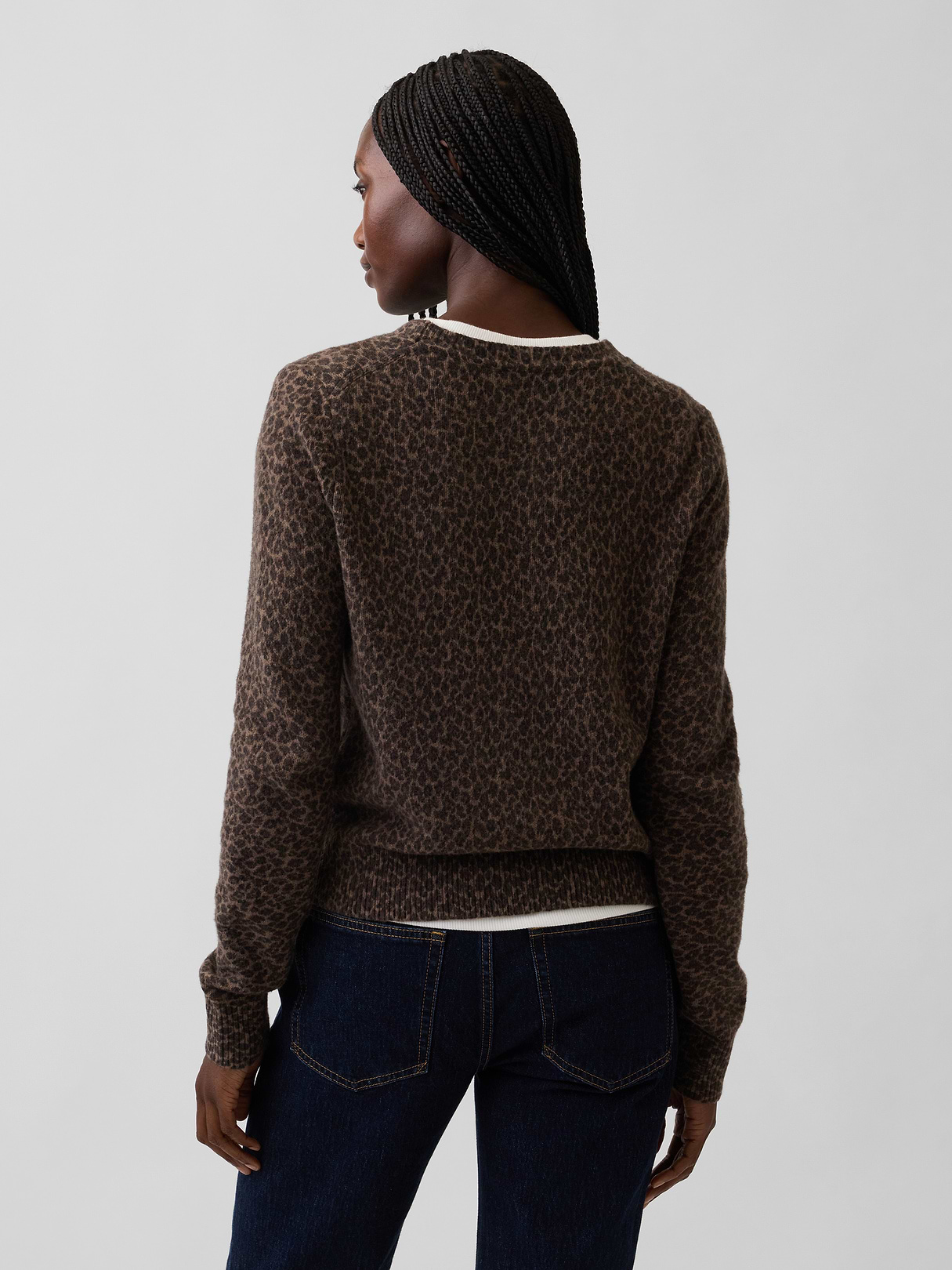 CashSoft Crew Sweater - Brown leopard print