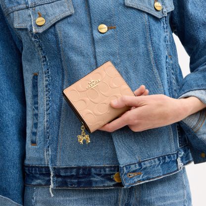 Snap Wallet In Signature Leather With Charm - Gold/Faded Blush - view 2