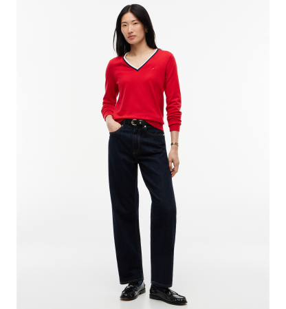 Tommy Hilfiger Women's V-Neck Long-Sleeve Sweater - Red