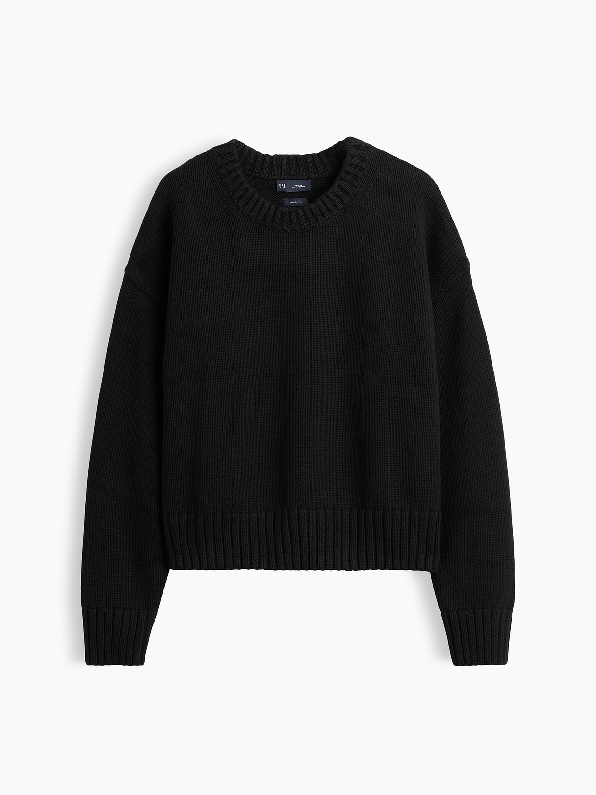 100% Cotton Oversized Crop Sweater - Basic black