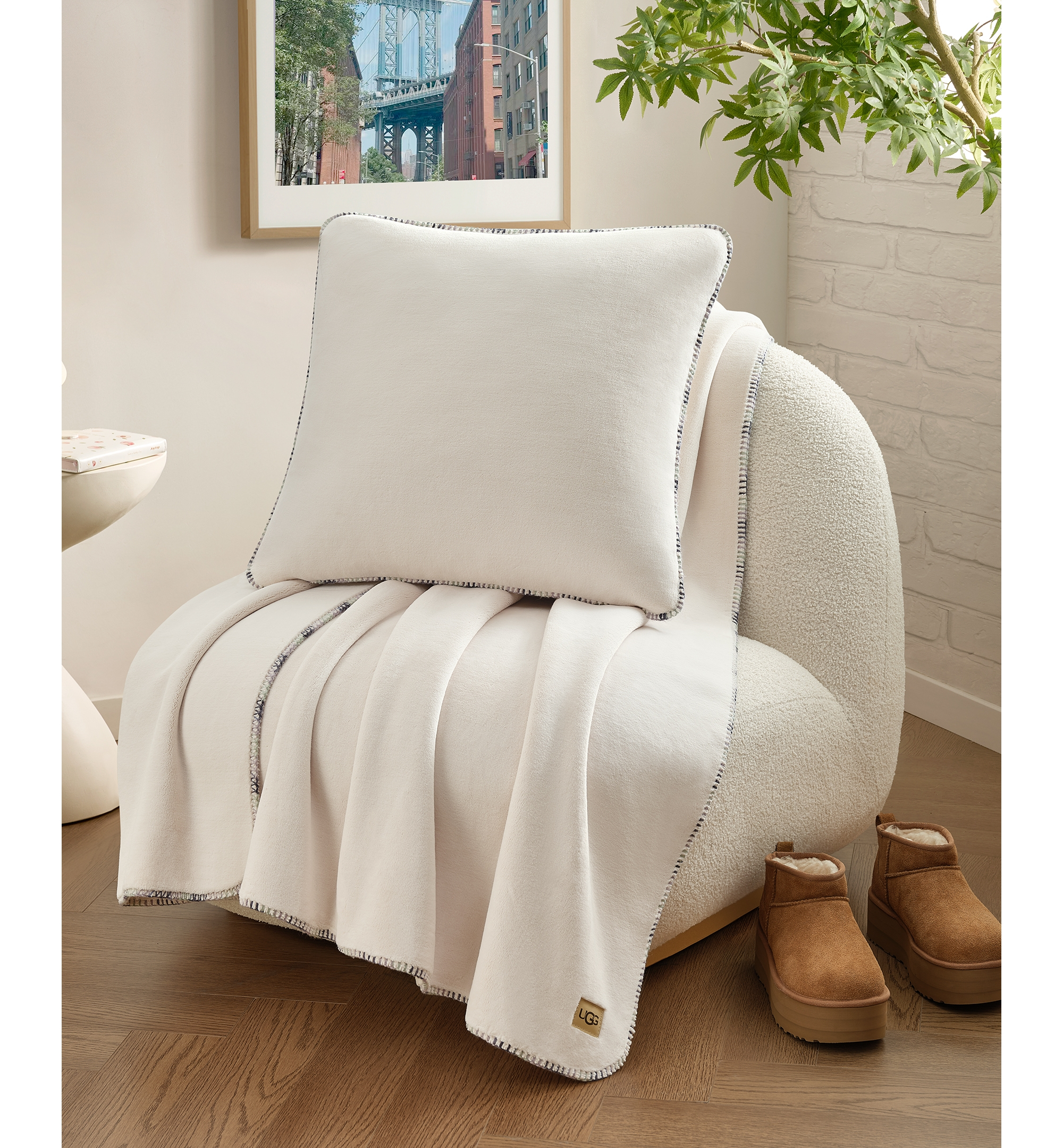 UGG® Coco Lightweight Throw, 50" x 70" - Snow Blue Embroidered