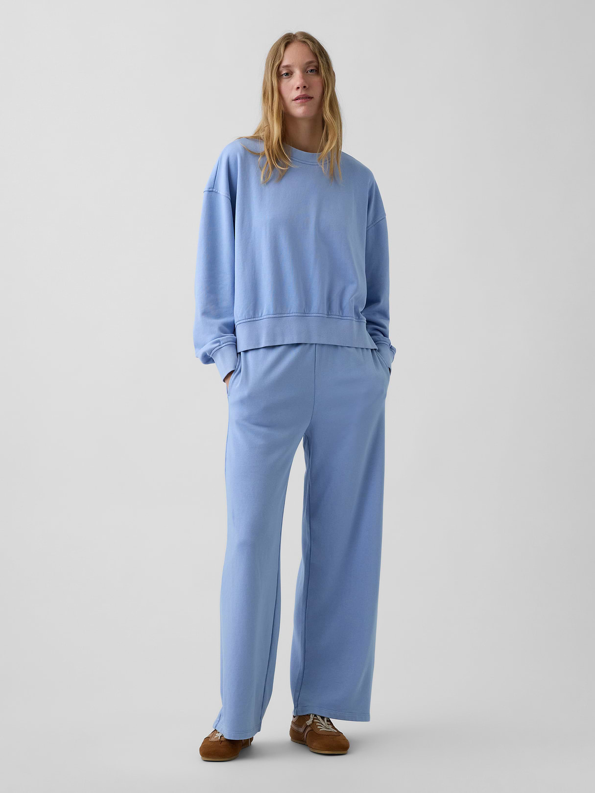VintageSoft Terry Oversized Wedge Side-Slit Sweatshirt - Light blue