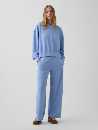 VintageSoft Terry Oversized Wedge Side-Slit Sweatshirt - Light blue