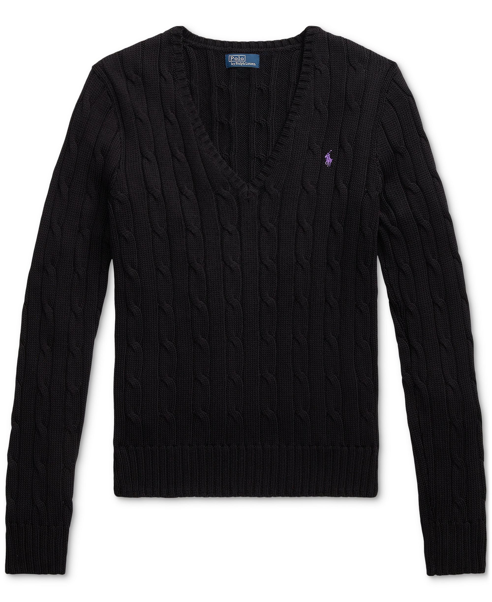 Polo Ralph Lauren Women's Cable-Knit Cotton V-Neck Sweater - Polo Black