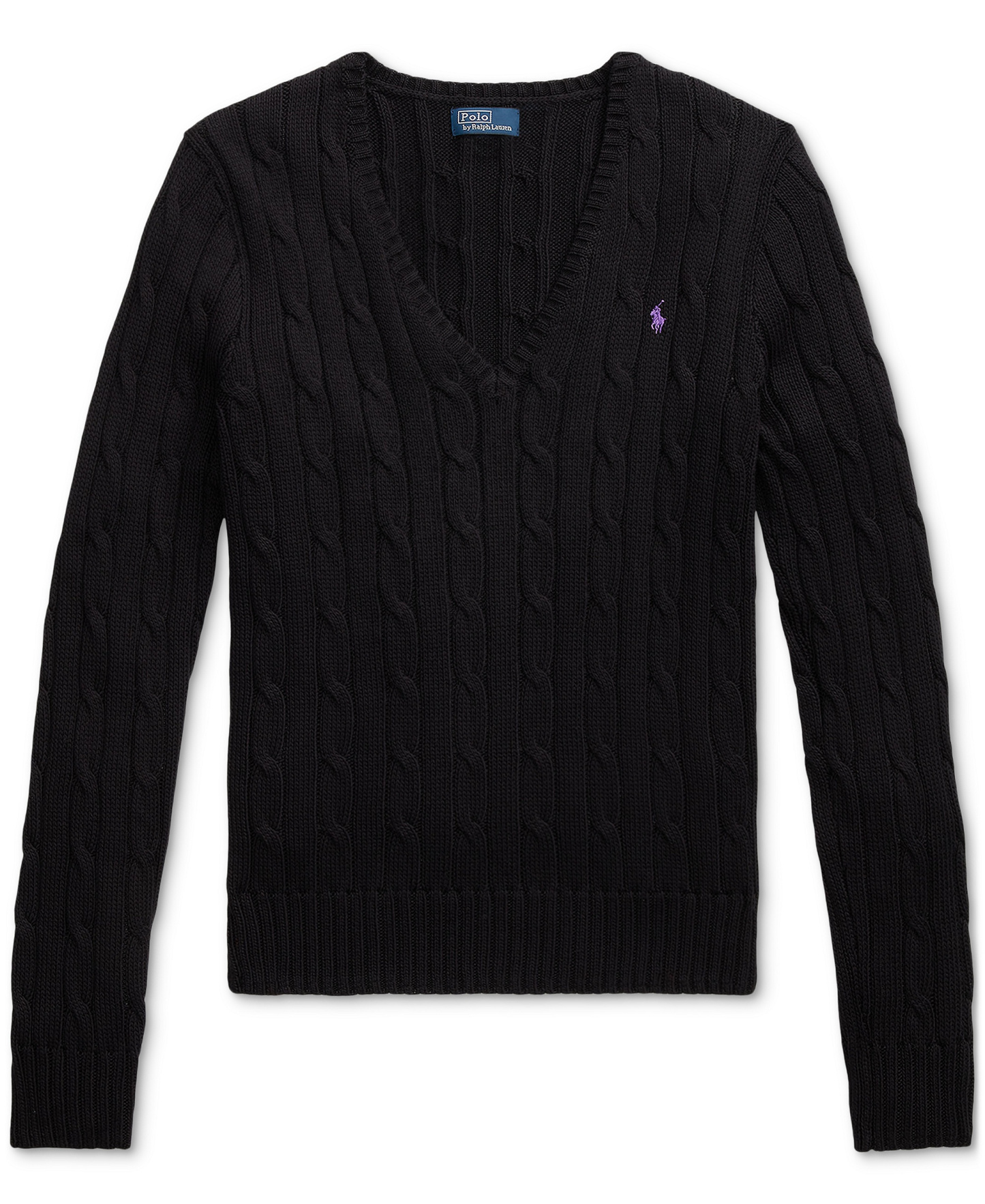 Polo Ralph Lauren Women's Cable-Knit Cotton V-Neck Sweater - Polo Black