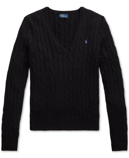 Polo Ralph Lauren Women's Cable-Knit Cotton V-Neck Sweater - Polo Black