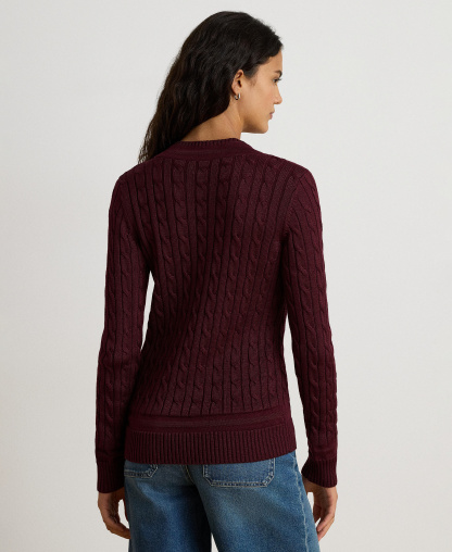 Lauren Ralph Lauren Women's Long-Sleeve V-Neck Cable Knit Sweater - Dark Garnet