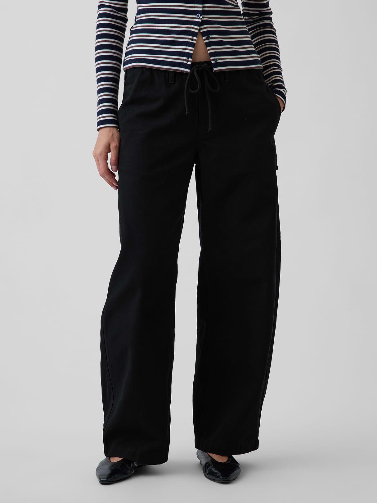 Canvas Easy Baggy Barrel Cargo Pants - Black