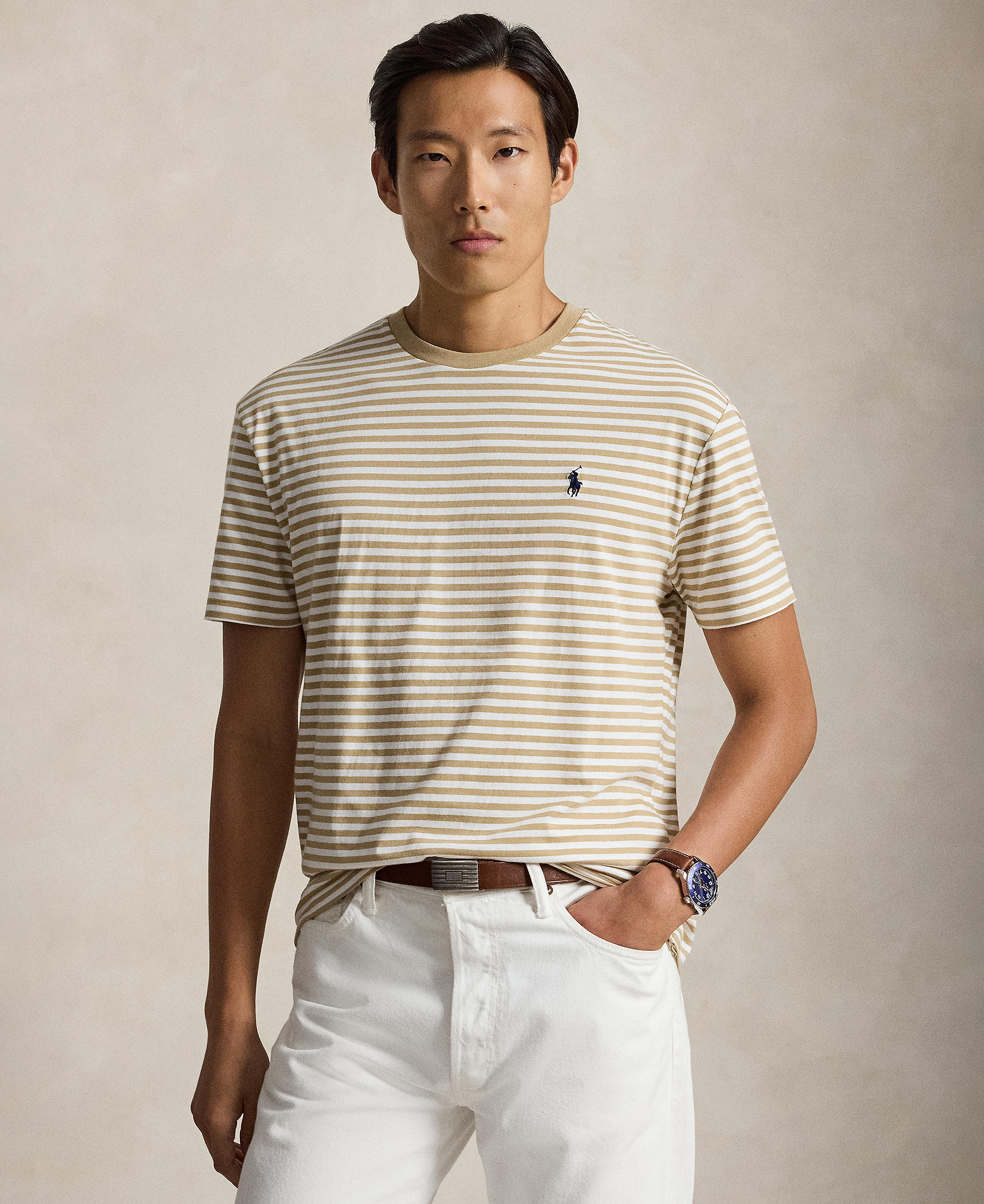 Polo Ralph Lauren Men's Classic-Fit Stripe T-Shirt - Vintage Khaki/White