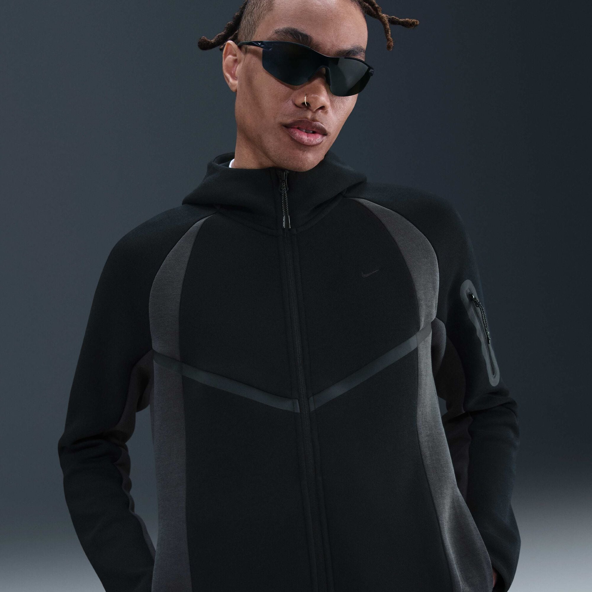 Nike Tech Men's Colour-Block Full-Zip Fleece Windrunner Jacket - Black/Anthracite/Black