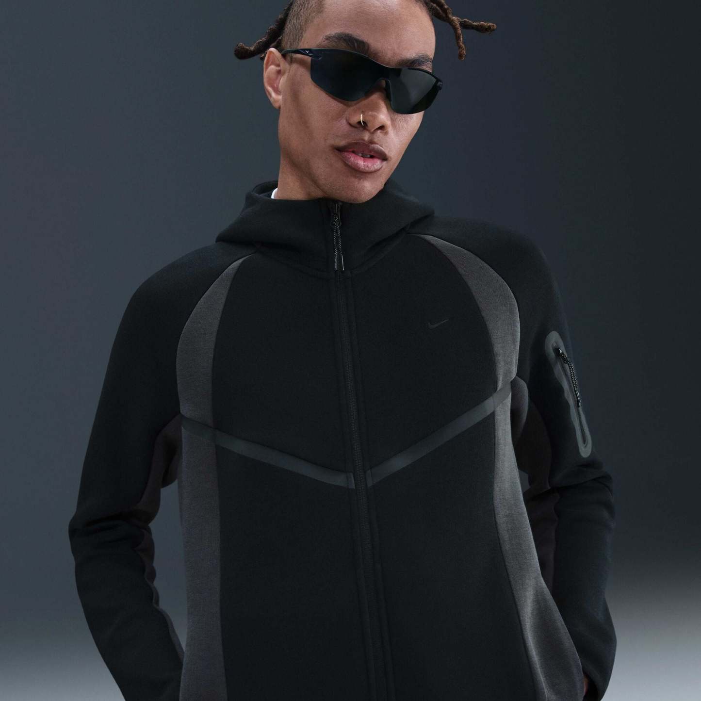 Nike Tech Men's Colour-Block Full-Zip Fleece Windrunner Jacket - Black/Anthracite/Black