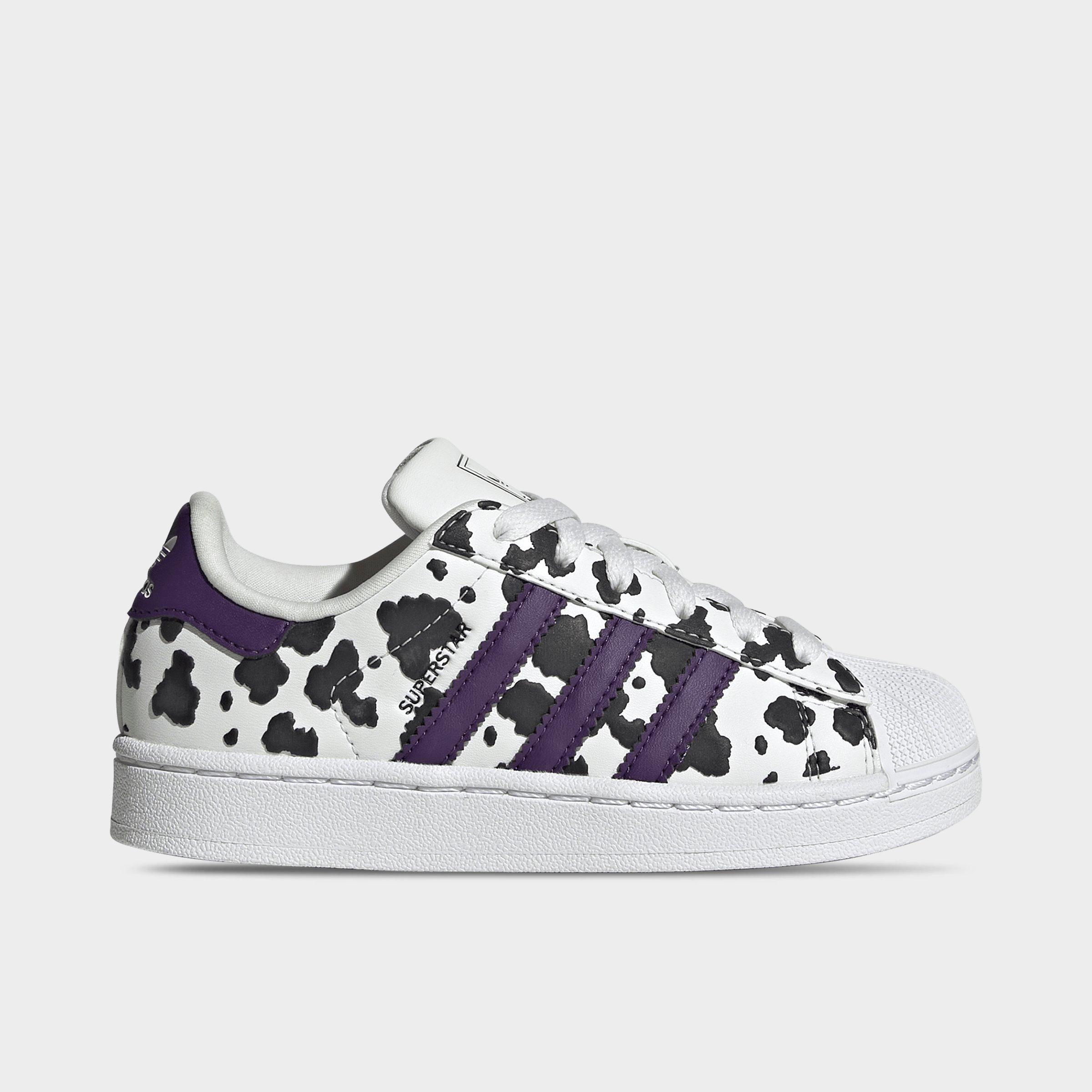 Little Kids' adidas Originals Superstar II Casual Shoes - Crystal White/Violet/Cloud White - Left shoe facing left. Outside of the shoe.