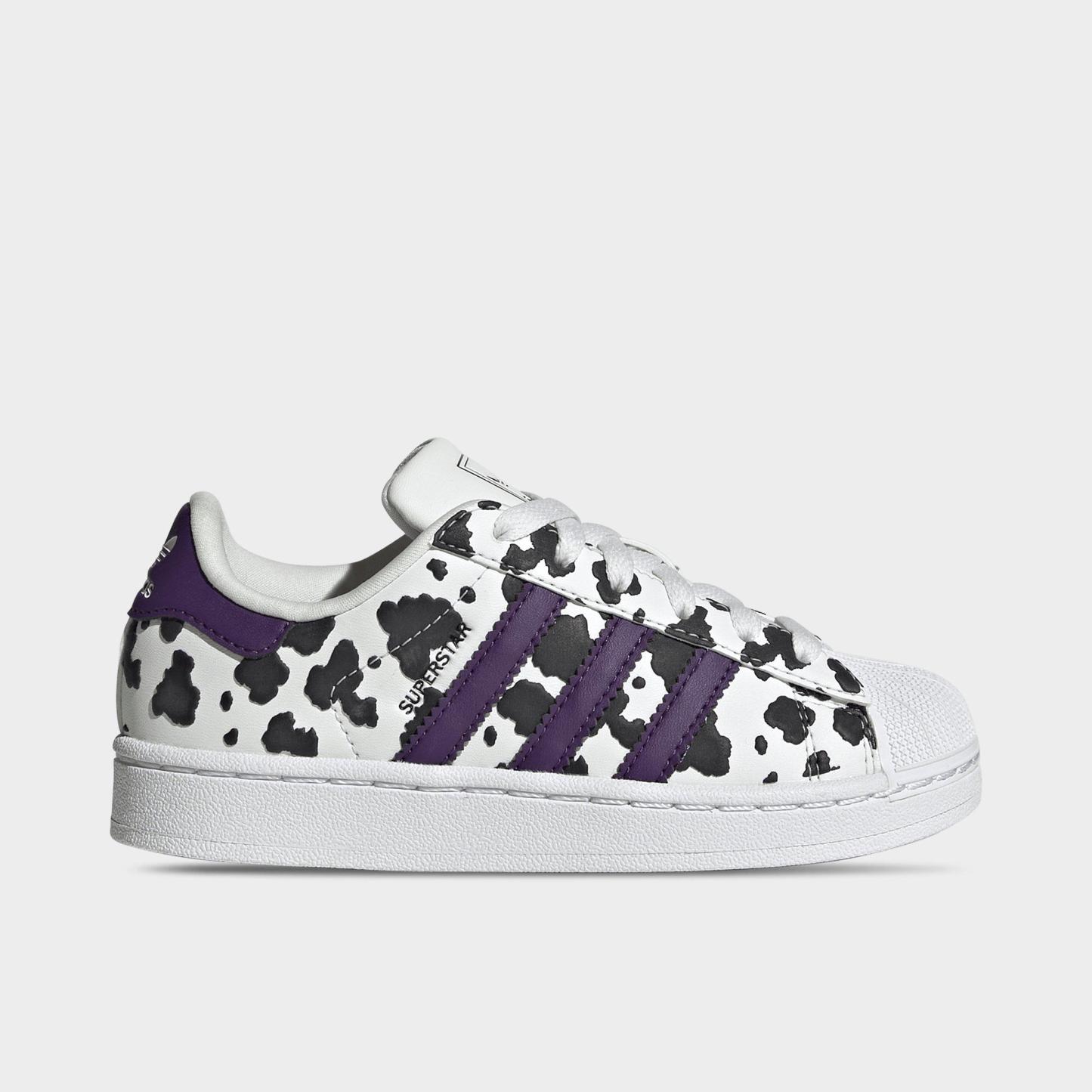 Little Kids' adidas Originals Superstar II Casual Shoes - Crystal White/Violet/Cloud White - Left shoe facing left. Outside of the shoe.