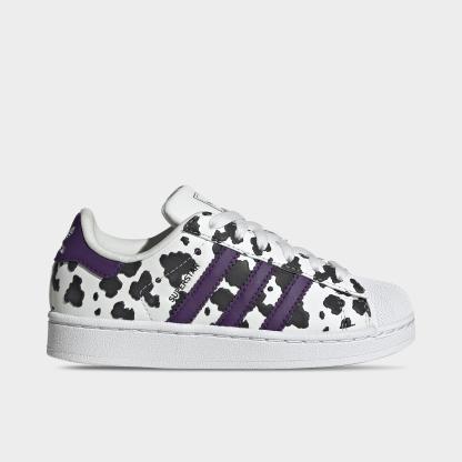Little Kids' adidas Originals Superstar II Casual Shoes - Crystal White/Violet/Cloud White - Left shoe facing left. Outside of the shoe.
