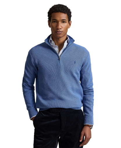 Polo Ralph Lauren Men's Mesh-Knit Cotton Quarter-Zip Sweater - Blue Borage Heather