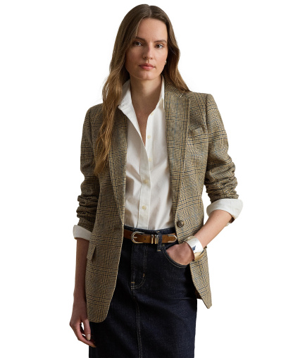 Lauren Ralph Lauren Women's Glen Plaid Padded Blazer - Tan/black Multi