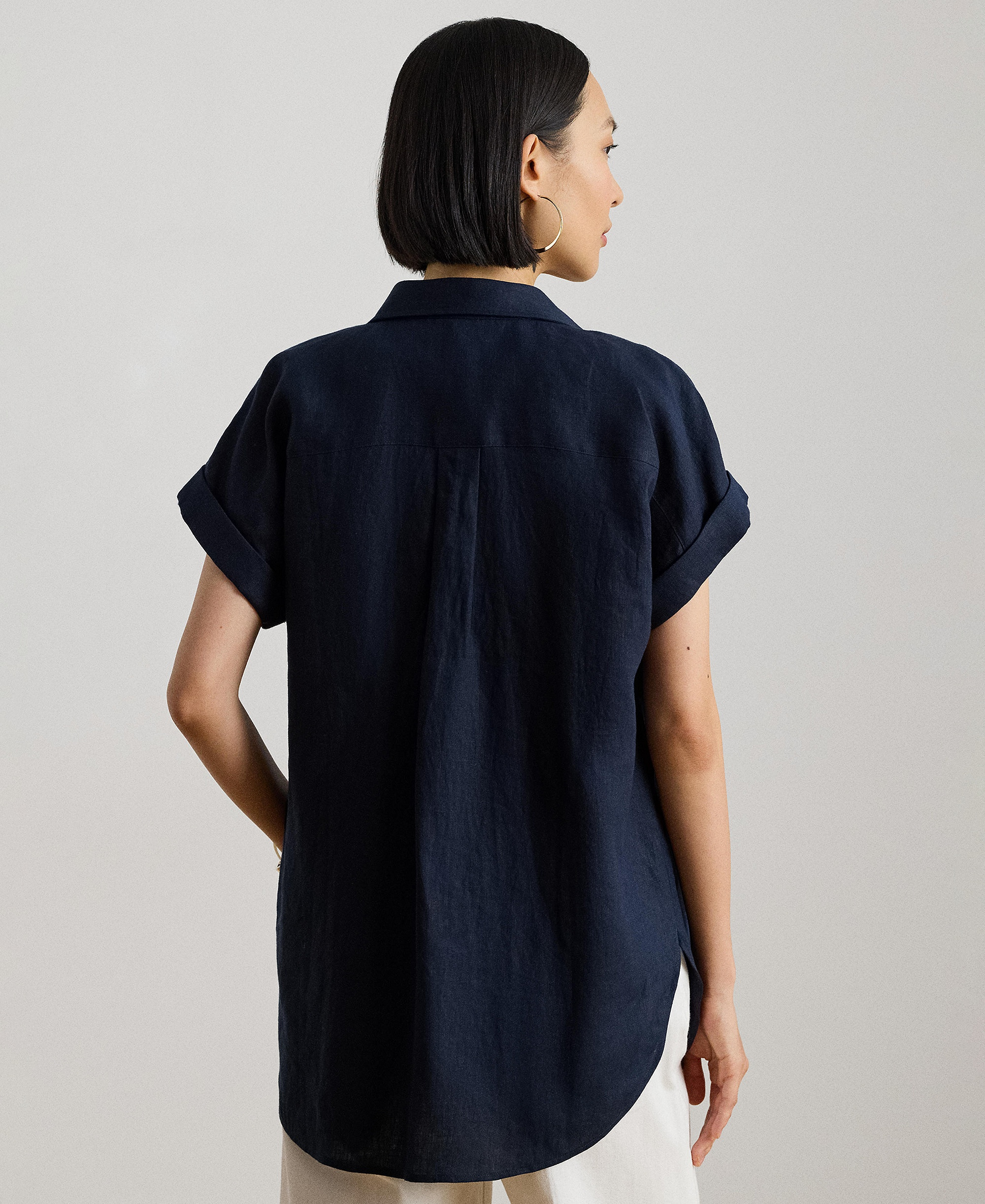 Lauren Ralph Lauren Dolman-Sleeve 100% Linen Shirt - Lauren Navy