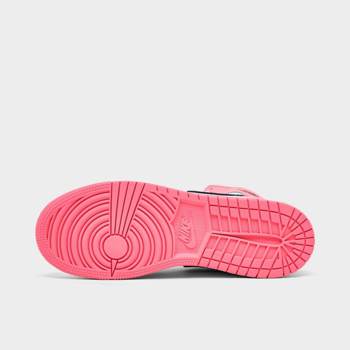 Big Kids' Air Jordan Retro 1 Mid Casual Shoes - Pink Gaze/Black/White - view 6