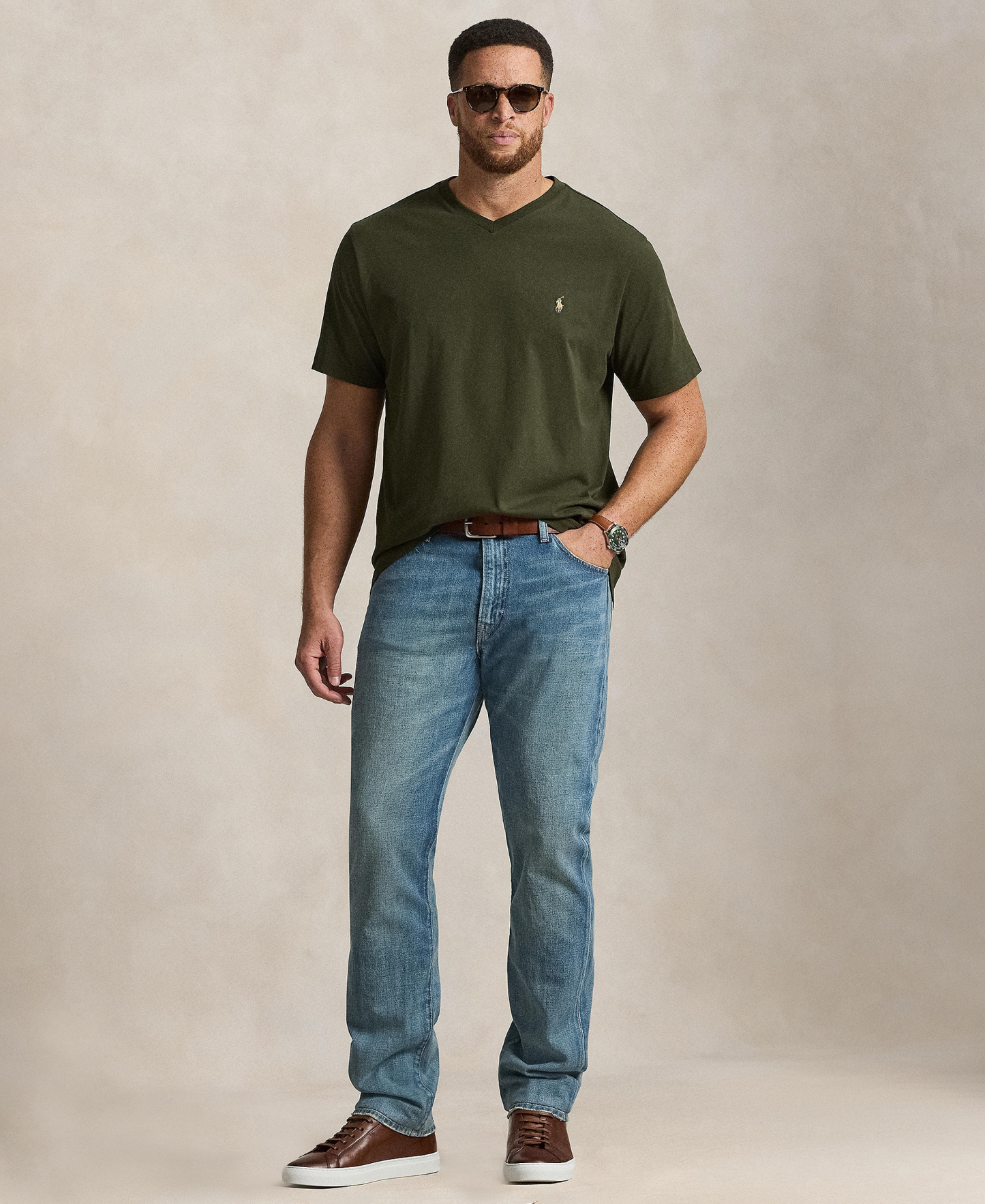 Polo Ralph Lauren Men's Big & Tall V-Neck T-Shirt - Company Olive/C8526