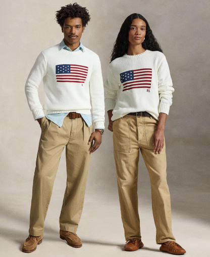Polo Ralph Lauren Unisex The Iconic Flag Sweater - Deckwash White