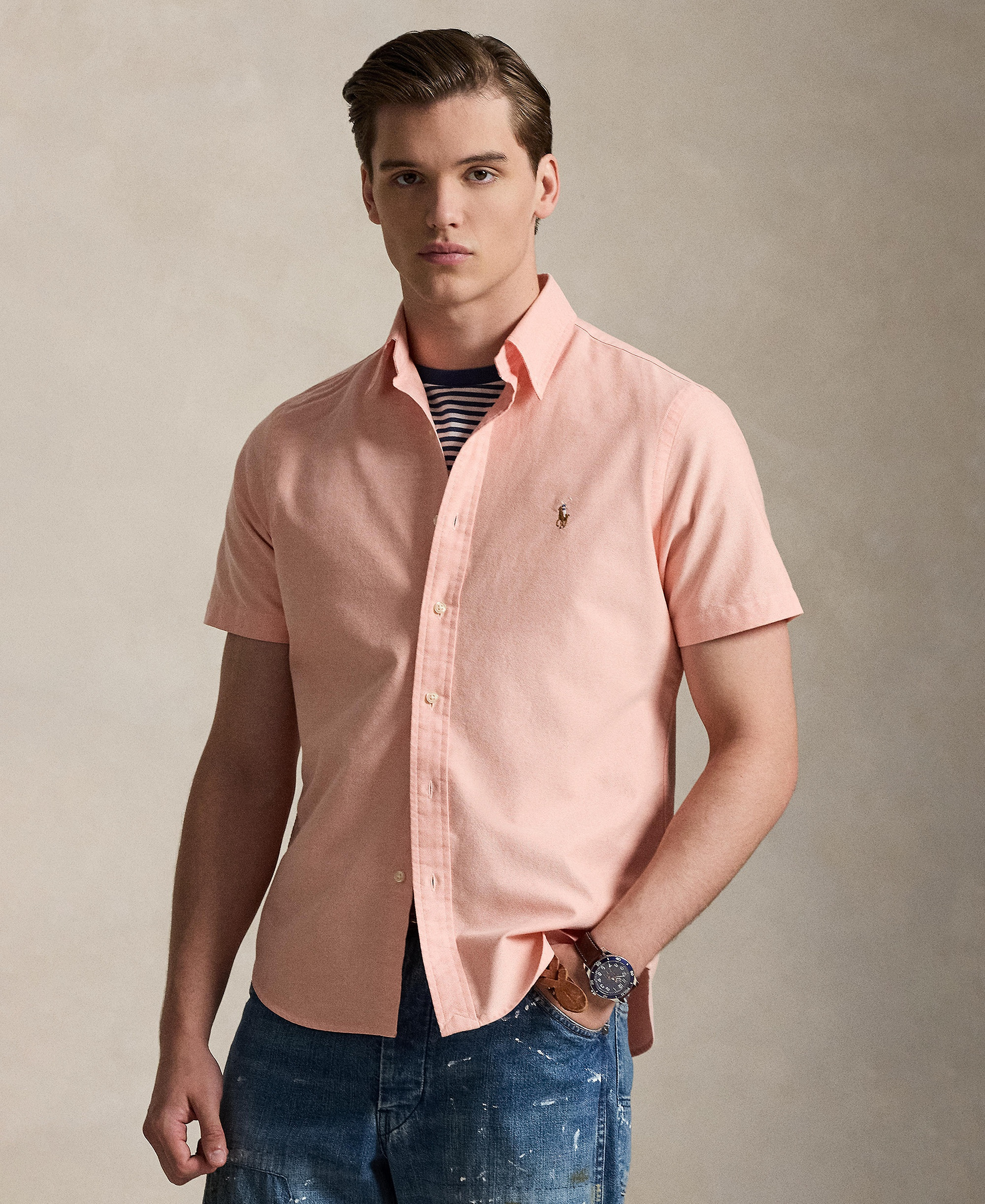 Polo Ralph Lauren Men's Classic-Fit Short-Sleeve Oxford Shirt - Peach