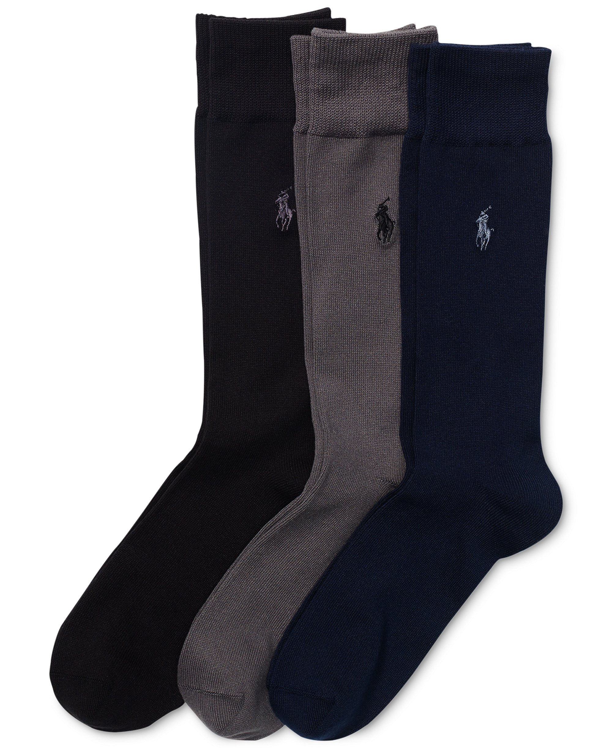Polo Ralph Lauren Men's Supersoft Dress Socks, 3-Pack - Grey/Navy/Black