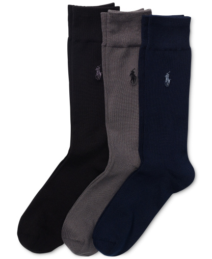 Polo Ralph Lauren Men's Supersoft Dress Socks, 3-Pack - Grey/Navy/Black