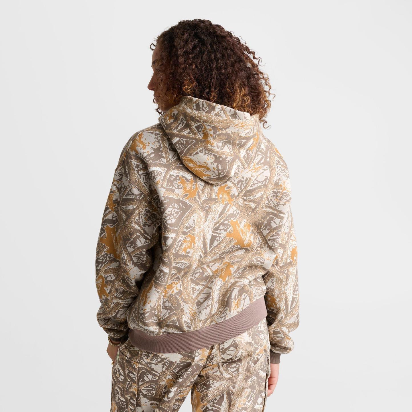 Women's Nithtke Studio Fleece Medium-Weight Camo Oversized Pullover Hoodie - Cream II/Illusion Green