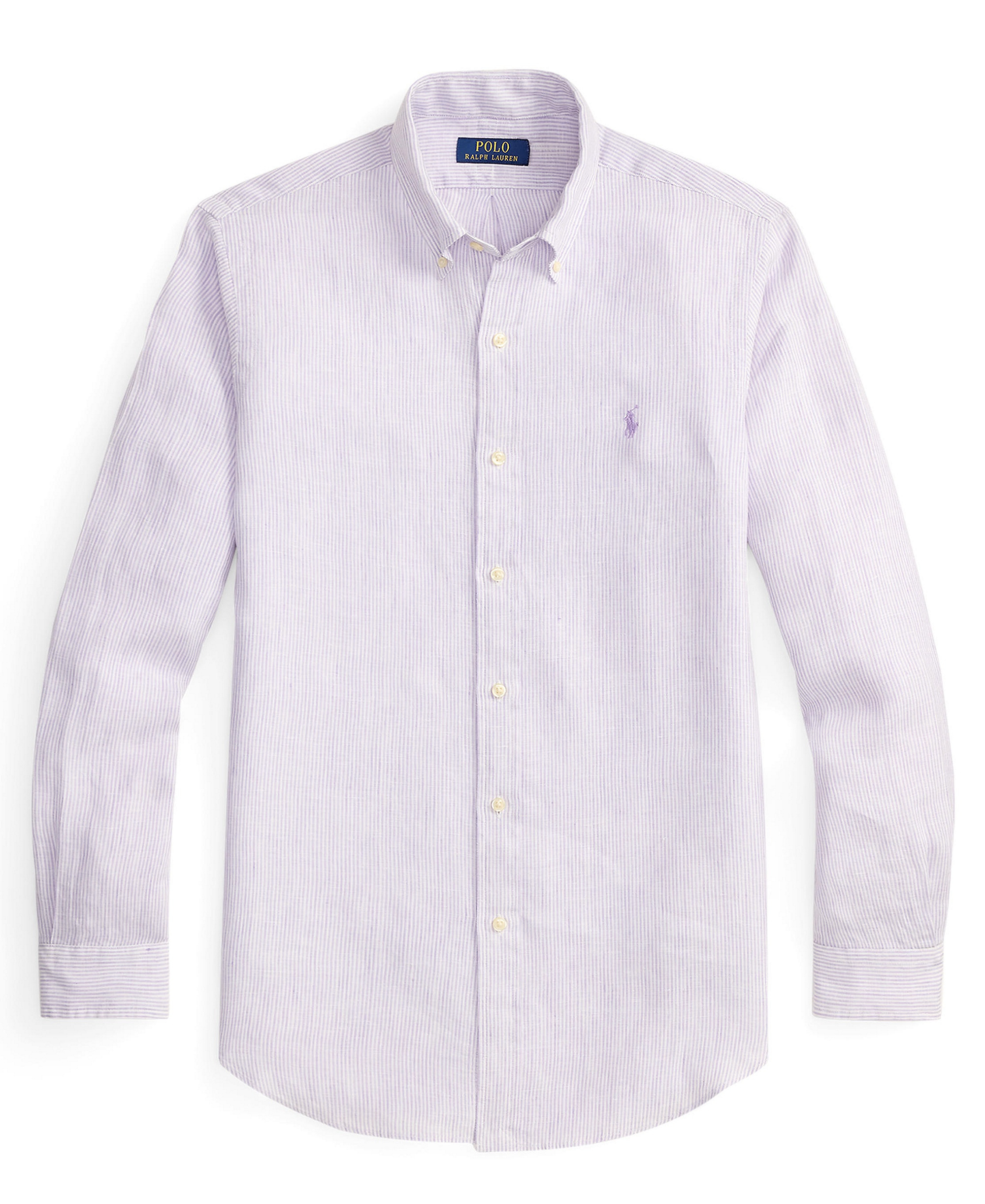 Polo Ralph Lauren Men's Striped Linen Classic-Fit Shirt - Powder Purple/White
