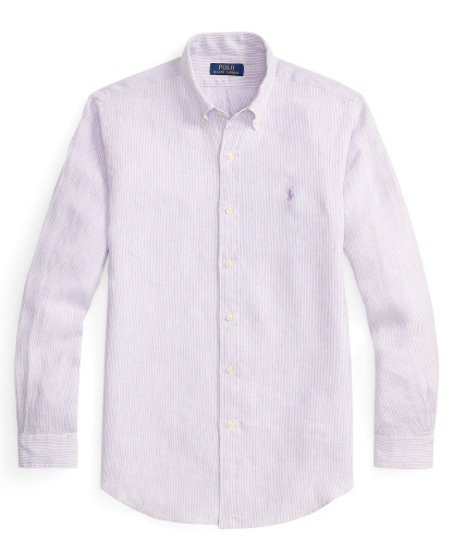 Polo Ralph Lauren Men's Striped Linen Classic-Fit Shirt - Powder Purple/White