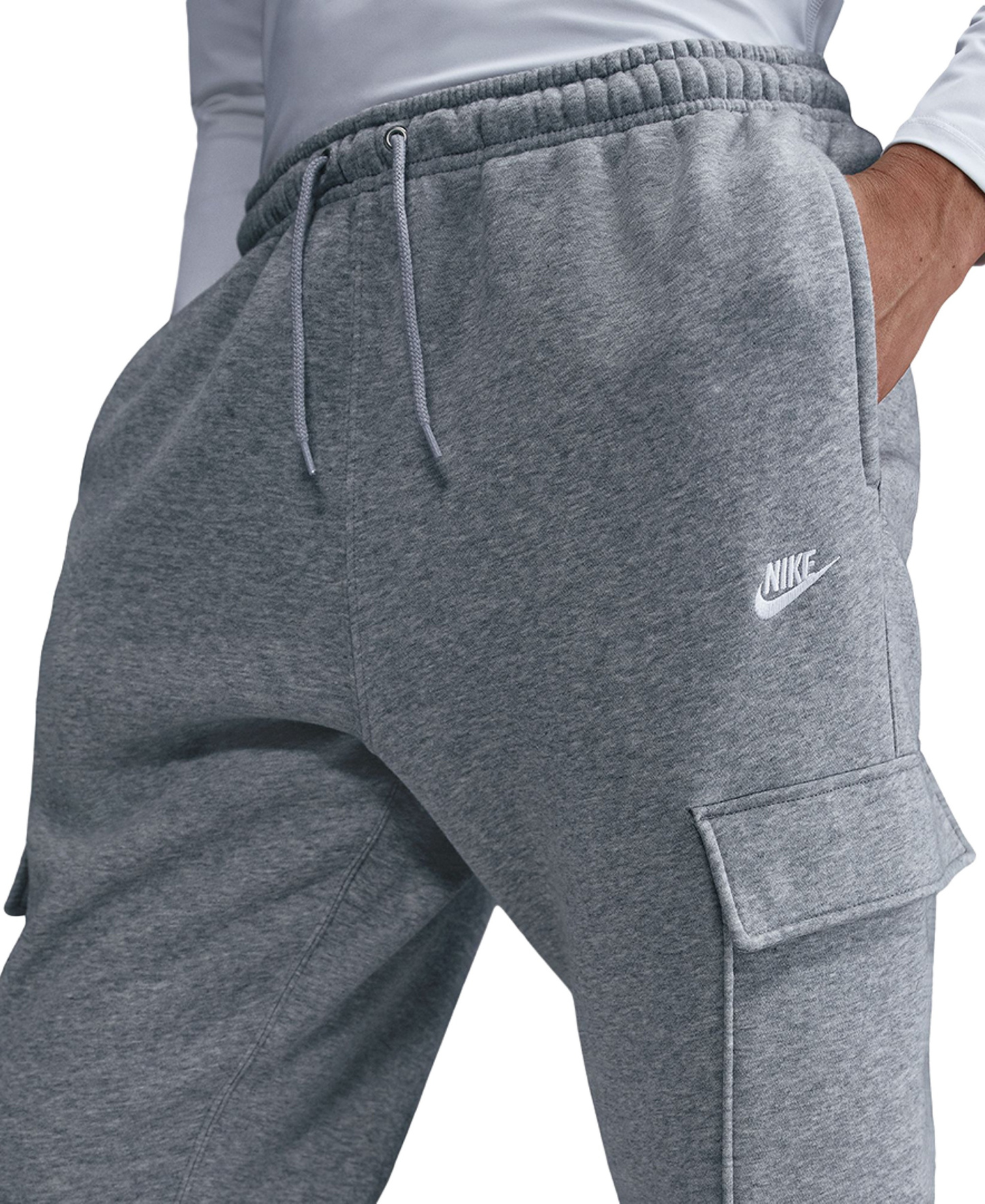 Nike Men's Club Fleece Cargo Regular-Fit Pants - Dark Gray Heather/lt Smoke Gray/White