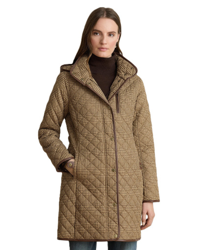 Lauren Ralph Lauren Women's Hooded Quilted Coat - Camel Cognac Check