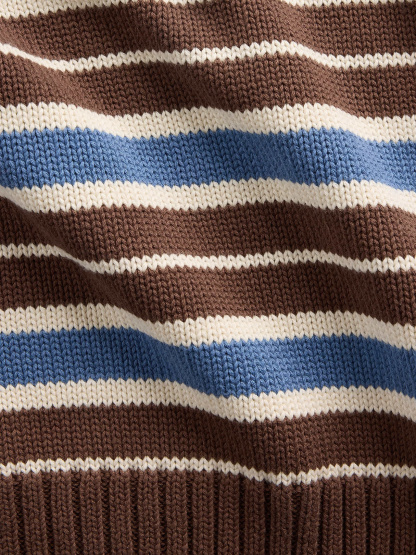 100% Cotton Oversized Crop Sweater - Brown & blue stripe