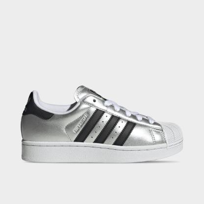 Big Kids' adidas Originals Superstar II Casual Shoes - Silver Metallic/Core Black/Silver Metallic - Left shoe facing left. Outside of the shoe.