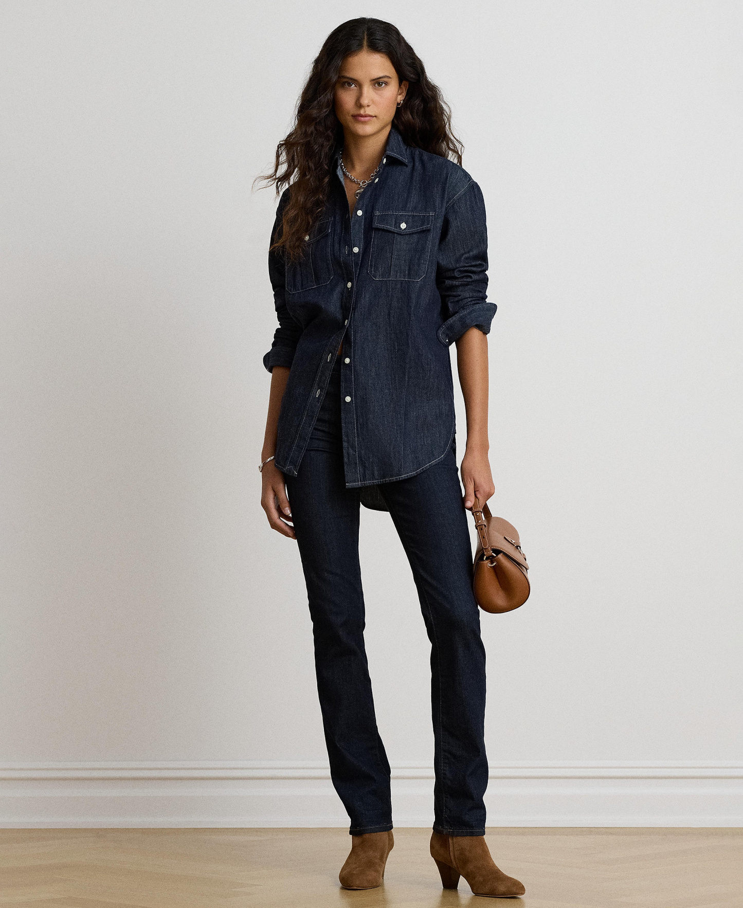 Lauren Ralph Lauren Women's Long-Sleeve Point Collar Relaxed-Fit Denim Shirt - Rinse Wash