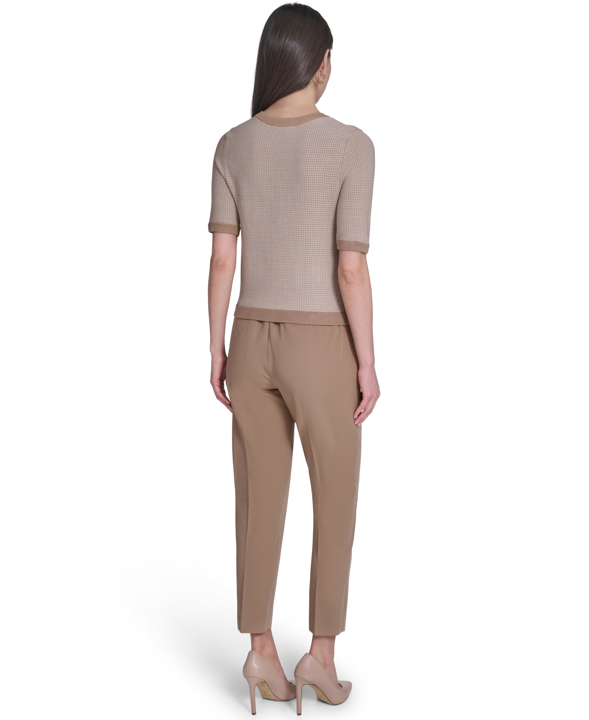 Tommy Hilfiger Women's Short-Sleeve Crewneck Sweater - Tannin/Whitecap