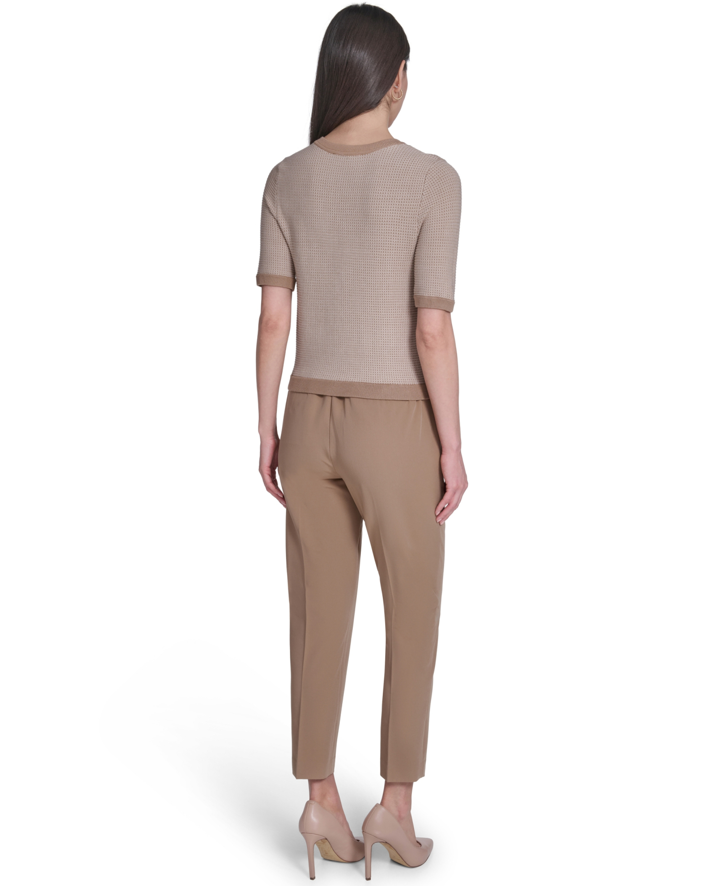 Tommy Hilfiger Women's Short-Sleeve Crewneck Sweater - Tannin/Whitecap
