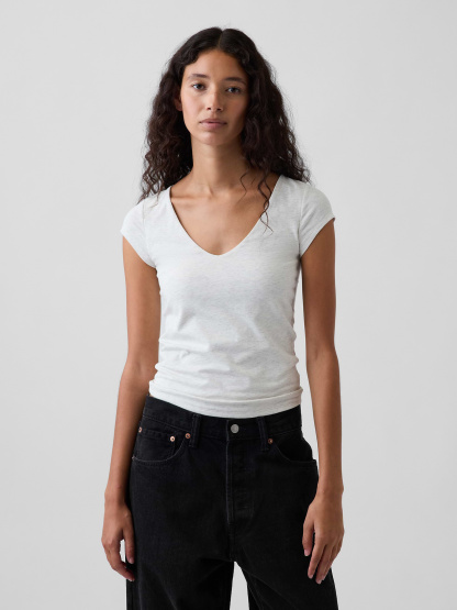 CloseKnit Jersey V-Neck T-Shirt - Pale heather grey