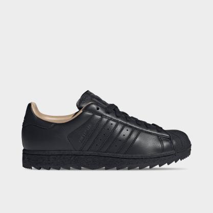 Men's adidas Originals Superstar II Ripple Casual Shoes - Core Black/Core Black/Warm Sandstone - Left shoe facing left. Outside of the shoe.