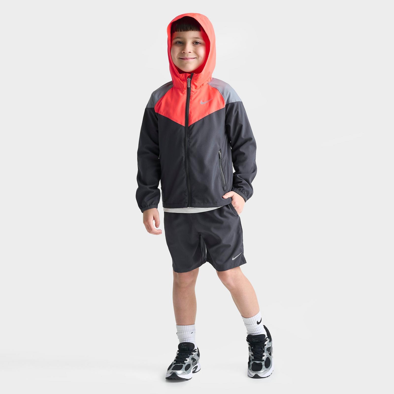 Little Kids' Nike Windrunner Jacket and Shorts Set - Dark Smoke Grey/Red