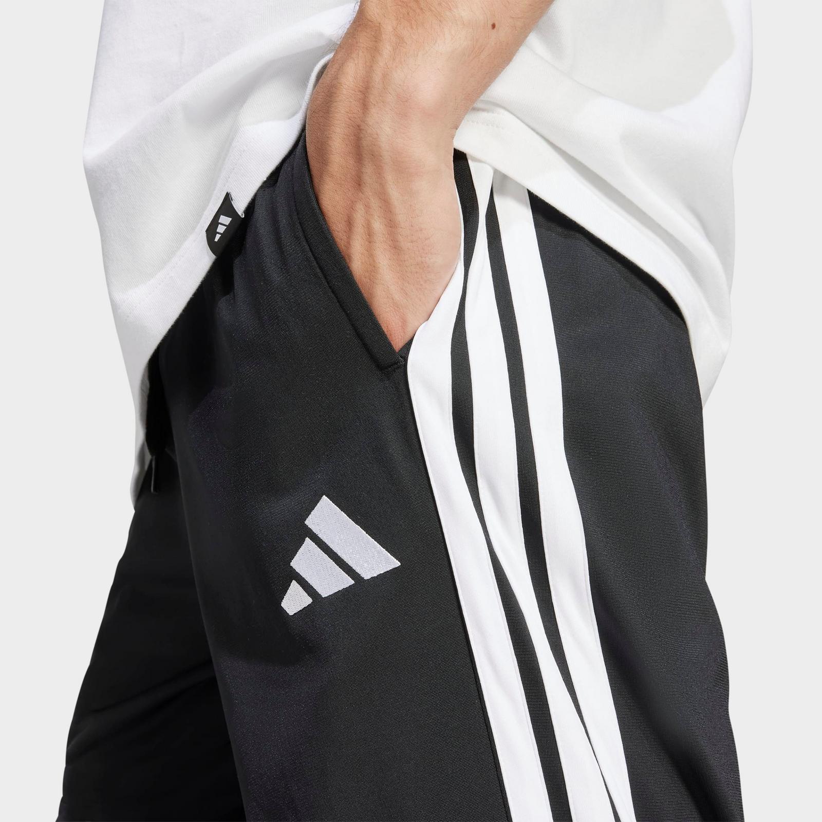 Men's adidas 3-Stripes Tricot Open Hem Track Pants - Black - view 4